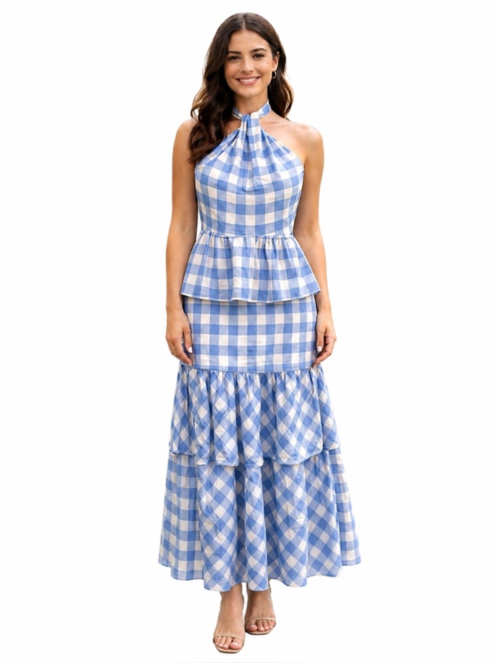 Dance & Marvel Blue and White Checkered Maxi Dress